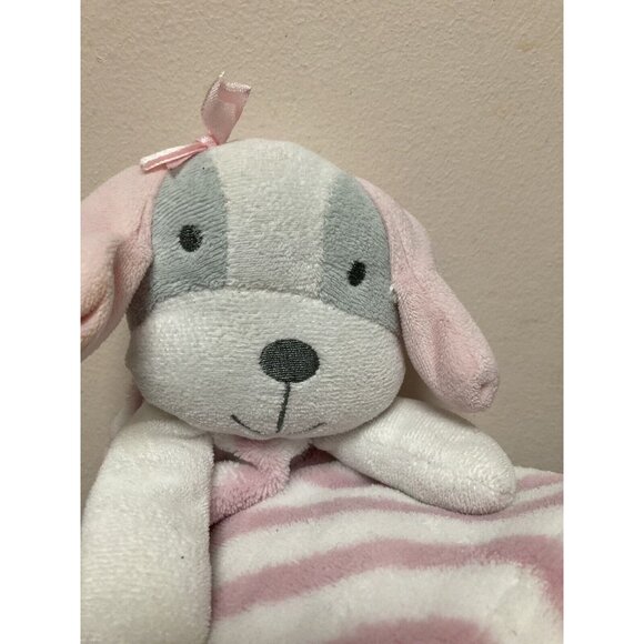 S.L. Home Fashions Pink & White Stripe Plush Puppy Dog Lovey Security Blanket - Picture 2 of 8